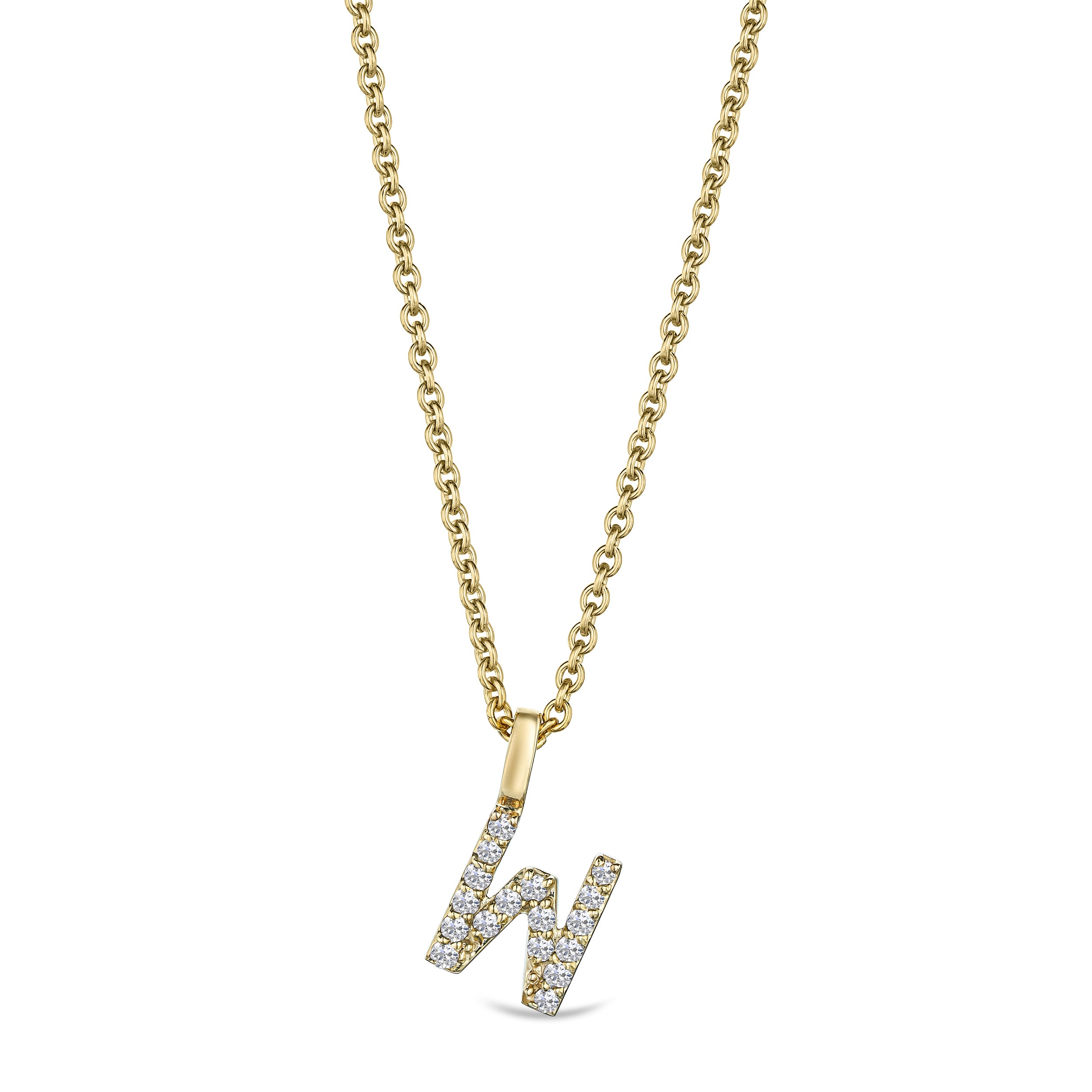 Love Letter Initial W Lab Diamond Necklace set in 9K Yellow Gold